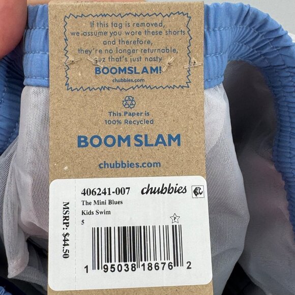 Chubbies The Mini Blues Boys Swim Trunks Size 5 Blue Quick-Dry Mesh Lined - Picture 5 of 7